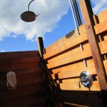 glamping shower outside Long Point Eco-Adventures