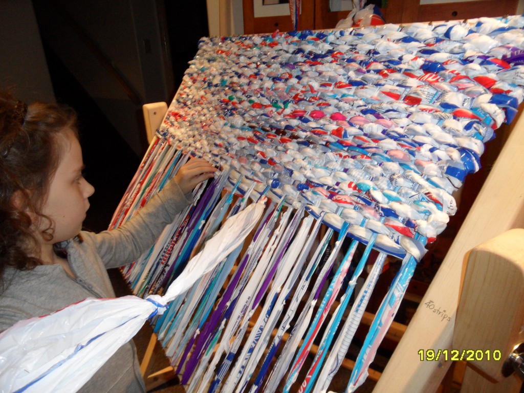 Put your old milk bags to good use Weaving mats for families in
